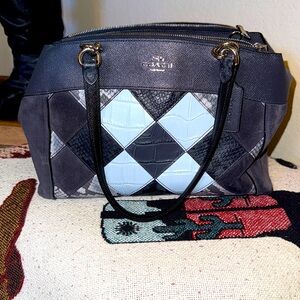 Coach Blue and Lite Blue Patchwork Shoulder Bag